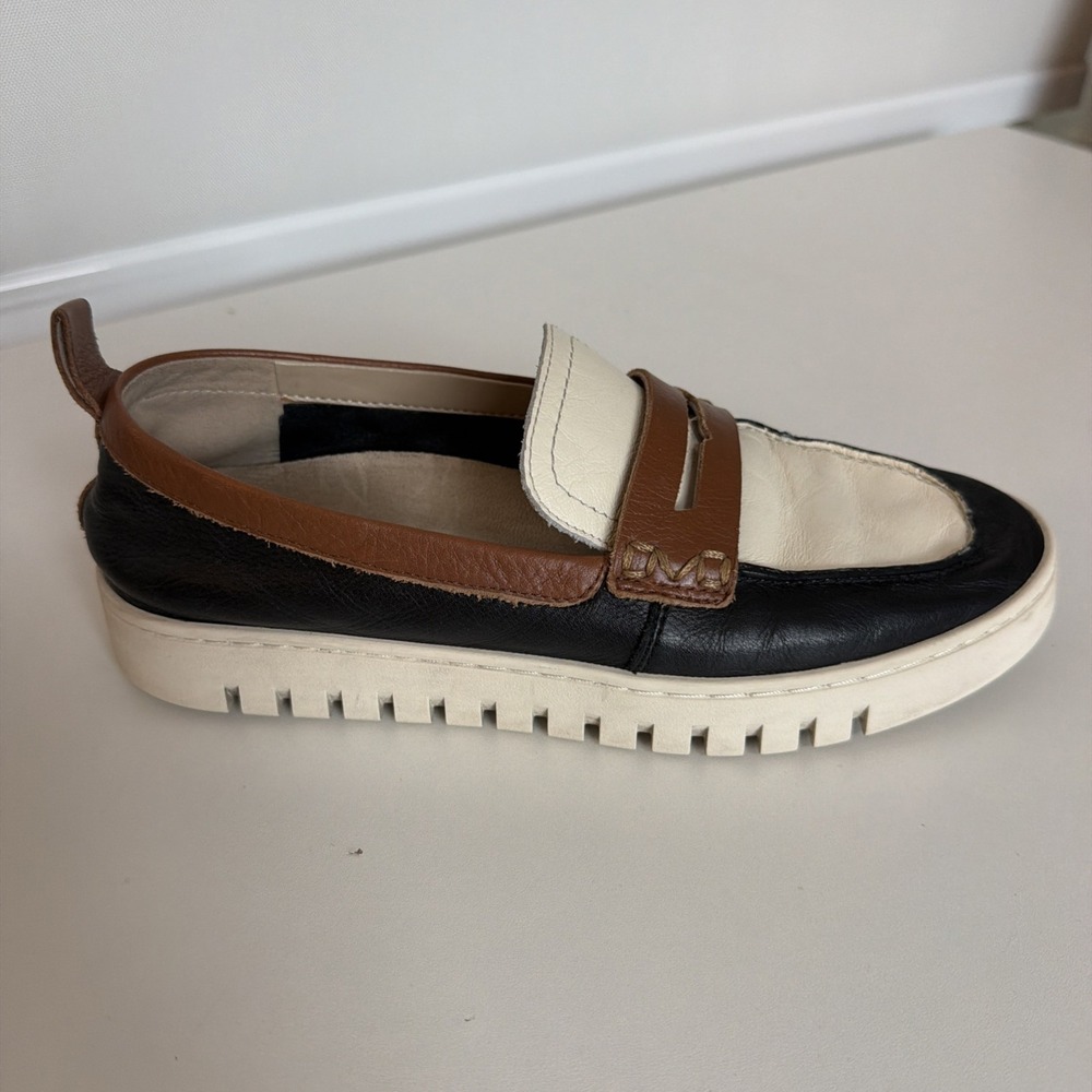 Vionic Women's Uptown Leather Penny Loafer Black/Brown/Cream Size 7 Arch Support